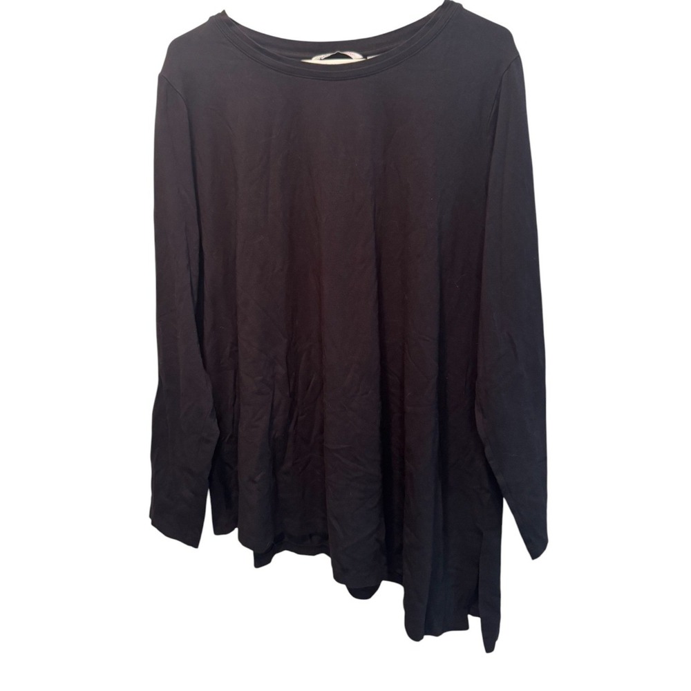 Isaac Mizrahi Live Womens Black Top Asymmetrical Hem Long Sleeve 2X NEW Capsule